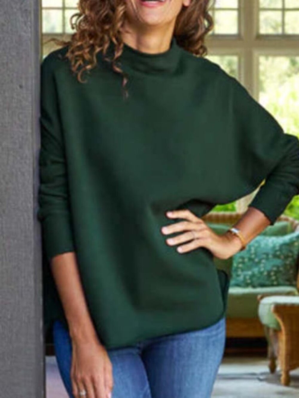 Frank & Eileen Women's Effie Long Sleeve Funnel Neck Capelet in Evergreen, Size
